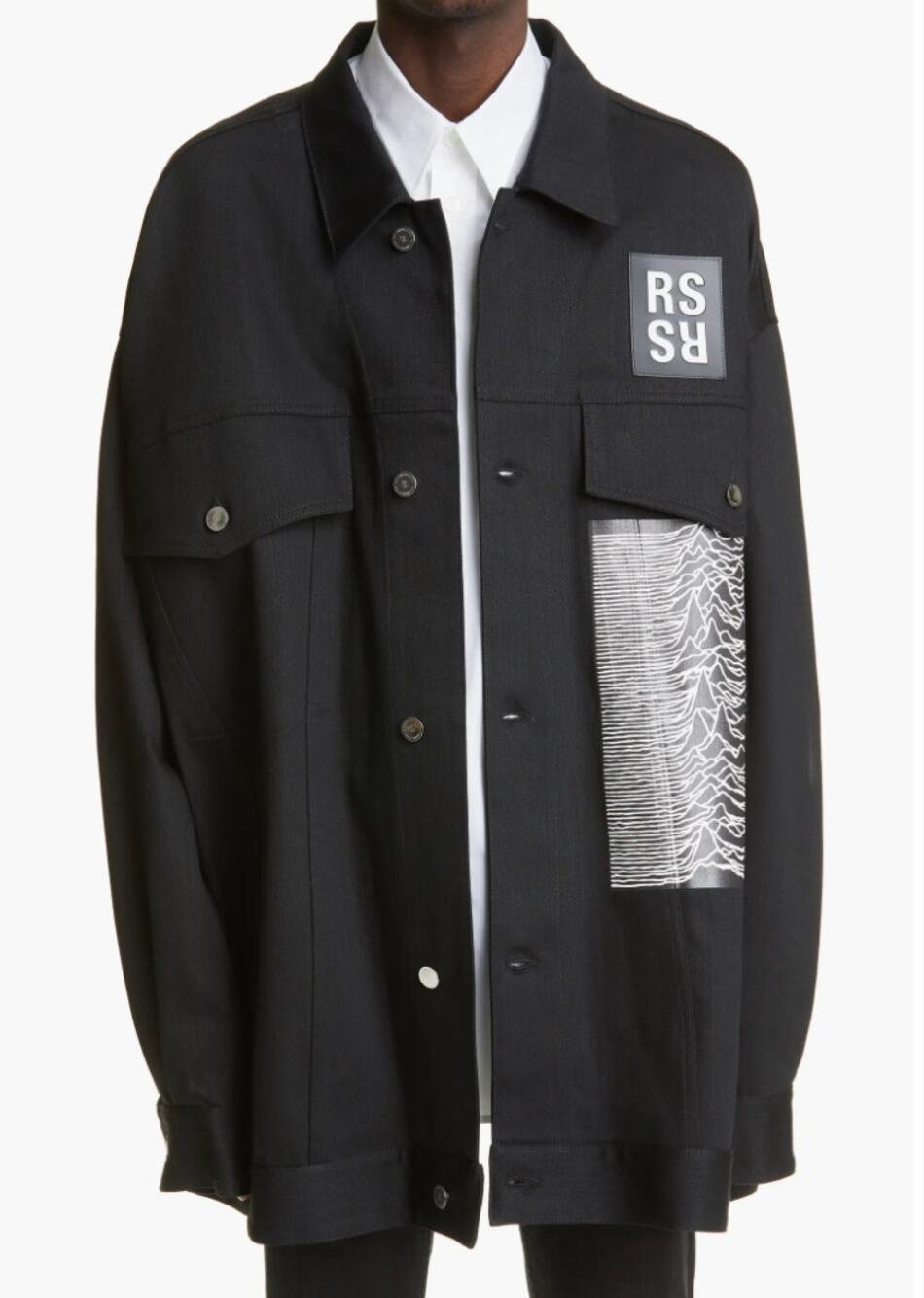 Raf Simons Redux SS18 Joy Division Black Oversize Denim Jacket size M Logo Patch